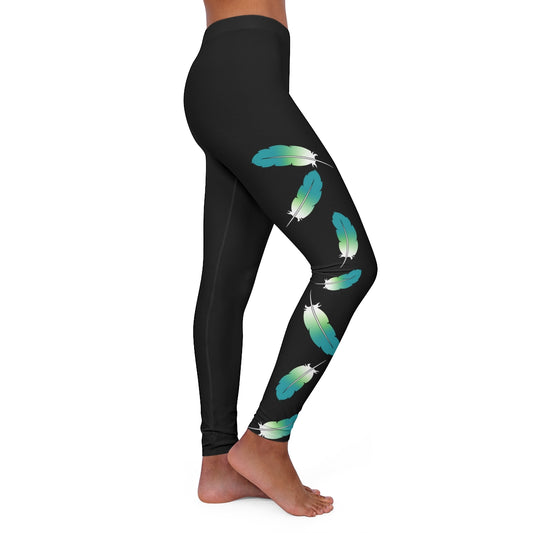 Feather Leggings - Blue Green Feathers