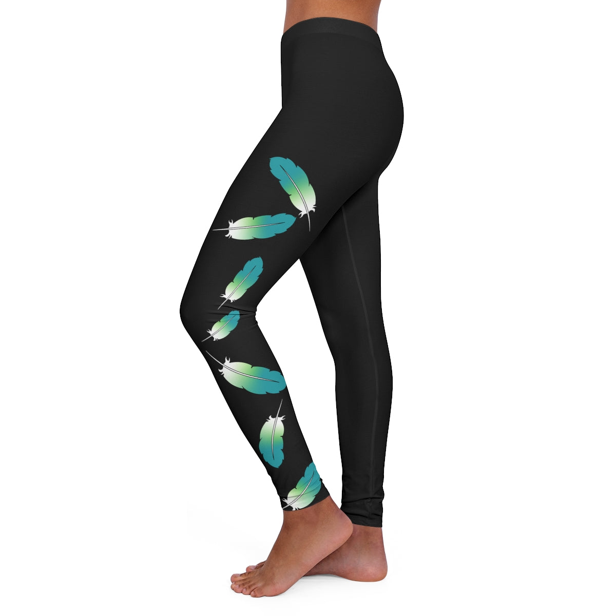 Feather Leggings - Blue Green Feathers
